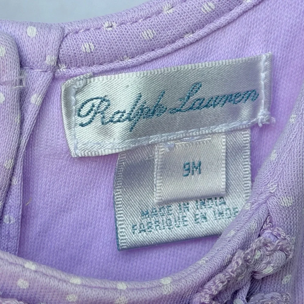 Ralph Lauren Lavender Polka Dot Ruffle Baby Romper